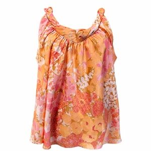 Talbots Floral Sleeveless Blouse 14W Pink Orange Silk-Feel Flowing Tank size 14